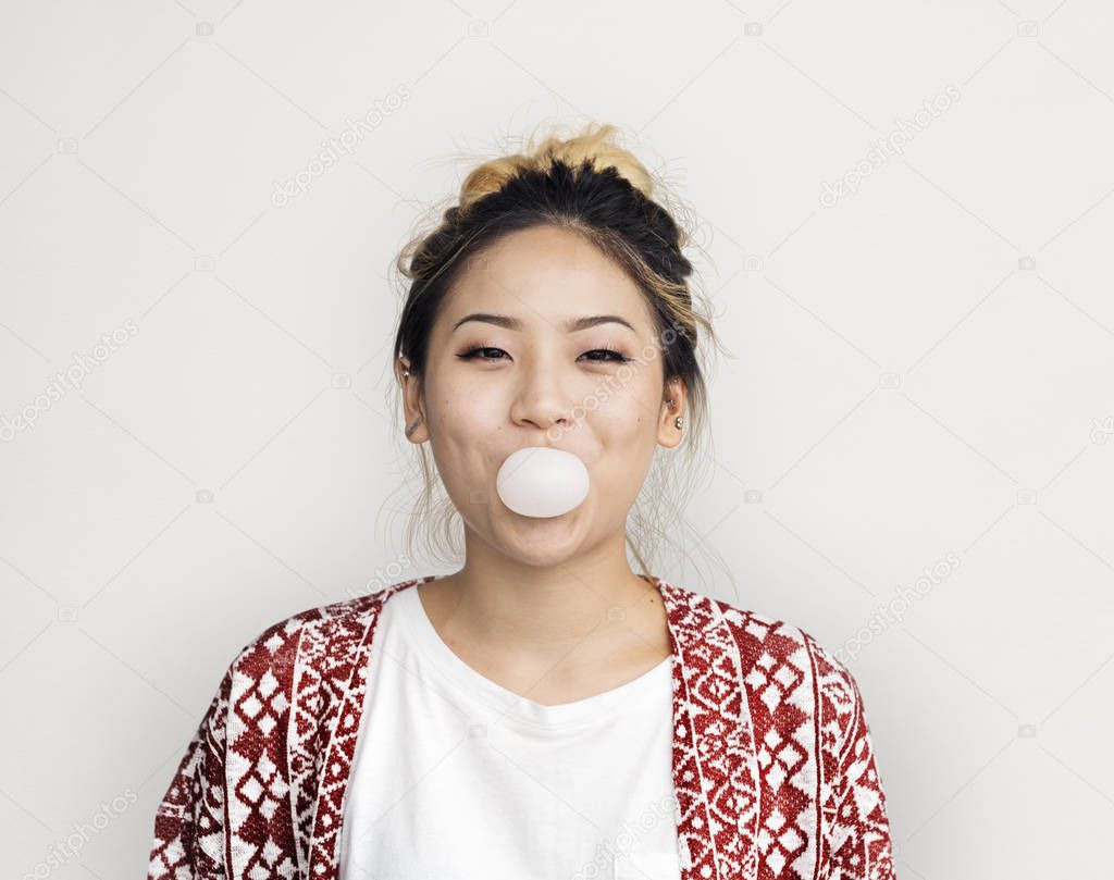  Girl Chewing Bubble Gum