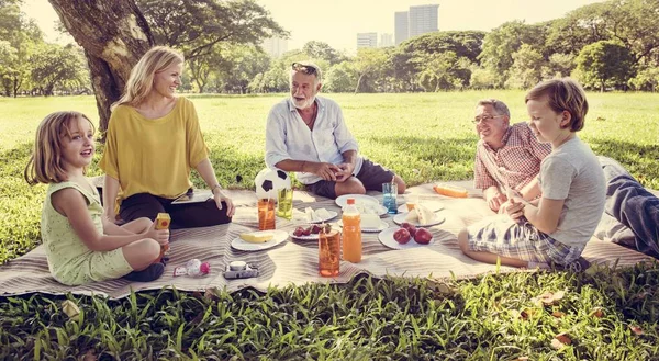 Familia feliz teniendo picnic —  Fotos de Stock