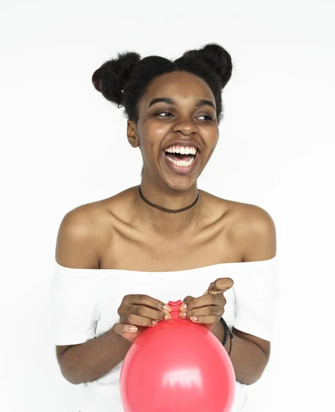 African woman with balloon — Stock Photo, Image