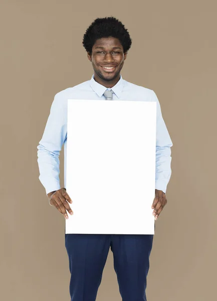 Afrikanischer amerikanischer Geschäftsmann mit Banner — Stockfoto