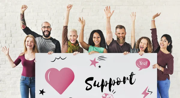 People holding informational board — Stock Photo, Image