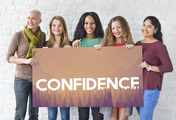 Women holding informational board — Stock Photo, Image