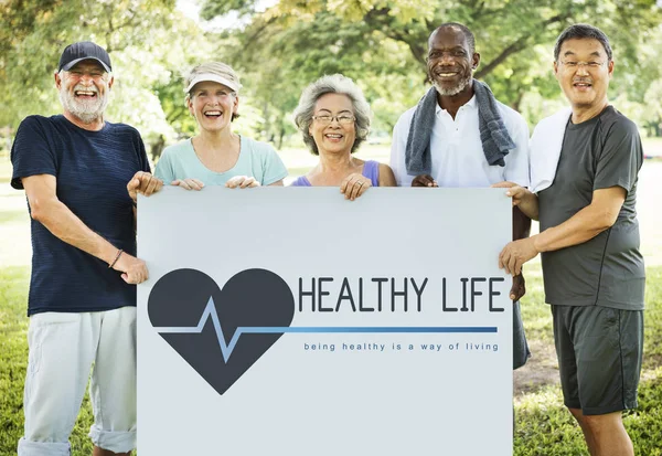 People holding informational board — Stock Photo, Image