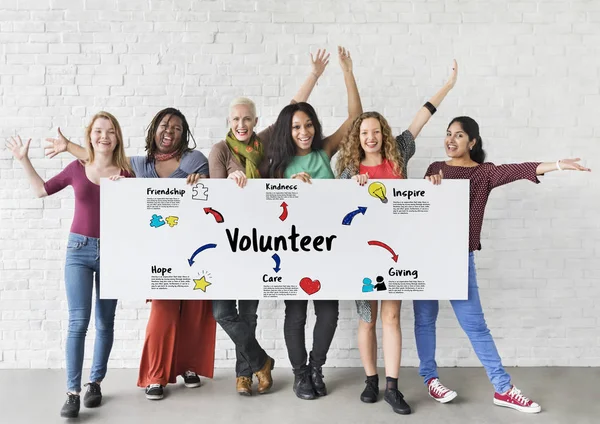 Women holding informational board — Stock Photo, Image