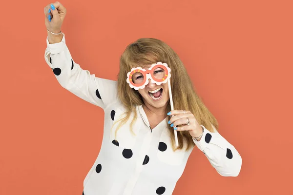 businesswoman holding Fun Mask