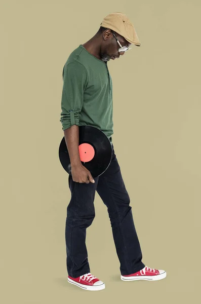 Man Holding vinile retrò record — Foto Stock