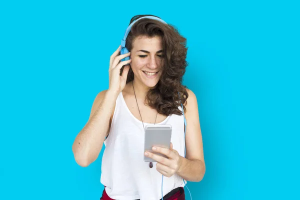 Woman Listen Music in Headphones — Stock Photo, Image