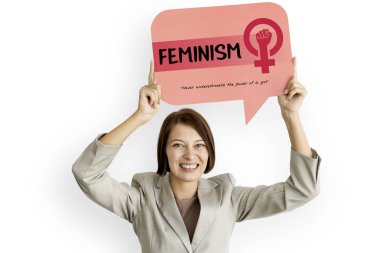 zakenvrouw houden tekstballon연설 거품을 들고 사업가