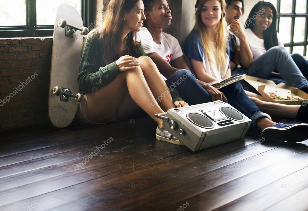 diversity teenagers together sitting on floor