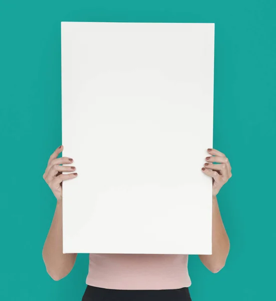 Woman Holding Paper Blank — Stock Photo, Image