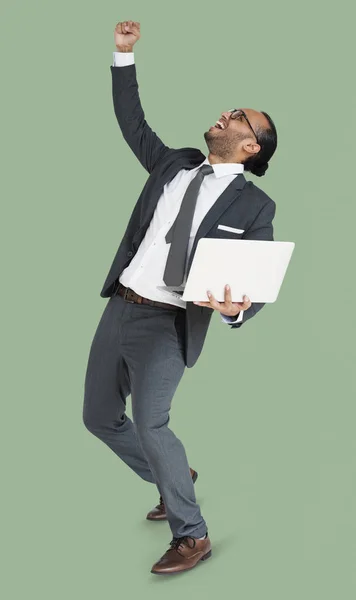 Happy Businessman with laptop — Stock Photo, Image