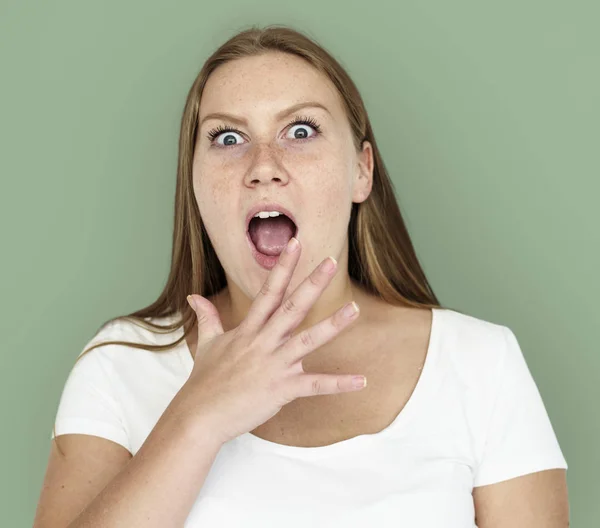 Caucasian woman Shocked — Stock Photo, Image