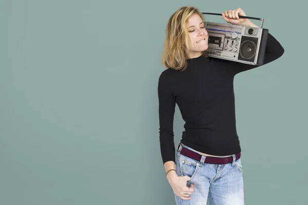 Žena držící Jukebox — Stock fotografie