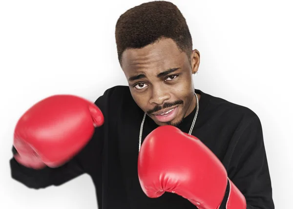 Hombre con guantes de boxeador rojo — Foto de Stock