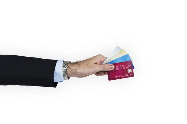 Carte di credito a mano — Foto Stock