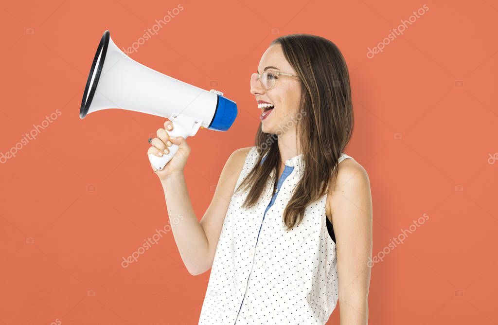 woman talking in megaphone
