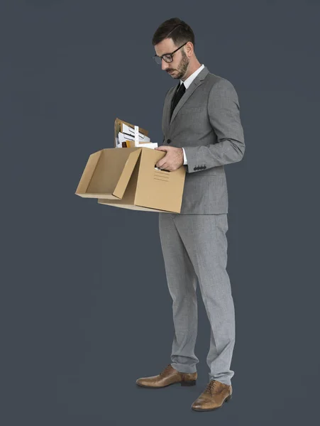 Obchodní muž s box — Stock fotografie