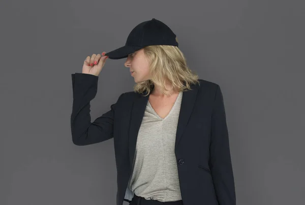 Businesswoman wearing cap — Stock Photo, Image