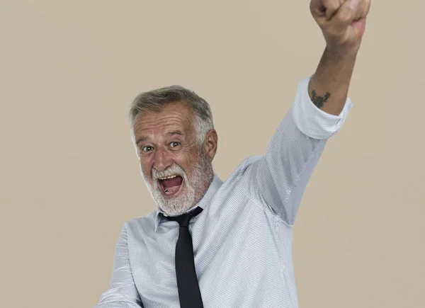 Senior businessman raising Hands Up — Stock Photo, Image