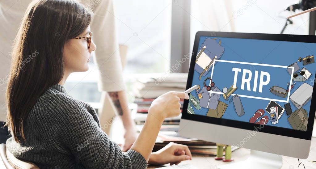 woman showing something on computer 