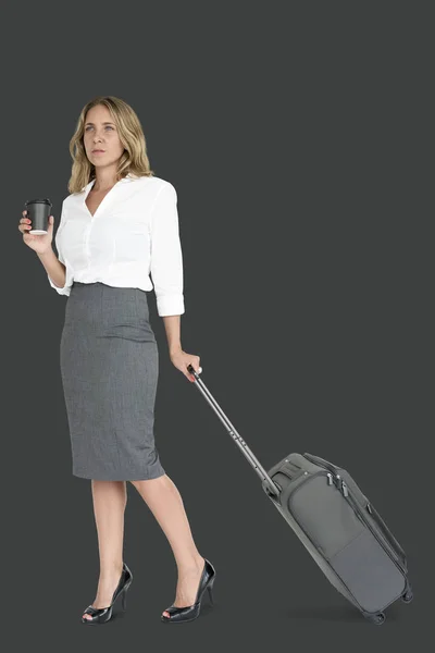 Businesswoman Passenger with suitcase Traveling — Stock Photo, Image