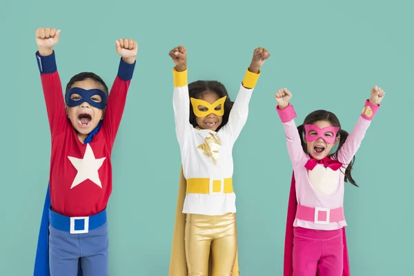 Children wearing superhero costumes — Stock Photo, Image