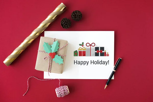 Greeting card and gift box. — Stock Photo, Image