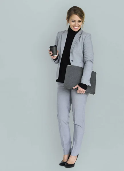 Studio shoot of businesswoman with Folder — Stock Photo, Image