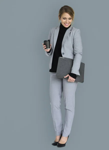 Studio shoot of businesswoman with Folder — Stock Photo, Image