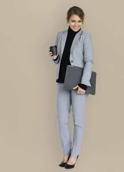 Studio shoot of businesswoman with Folder — Stock Photo, Image