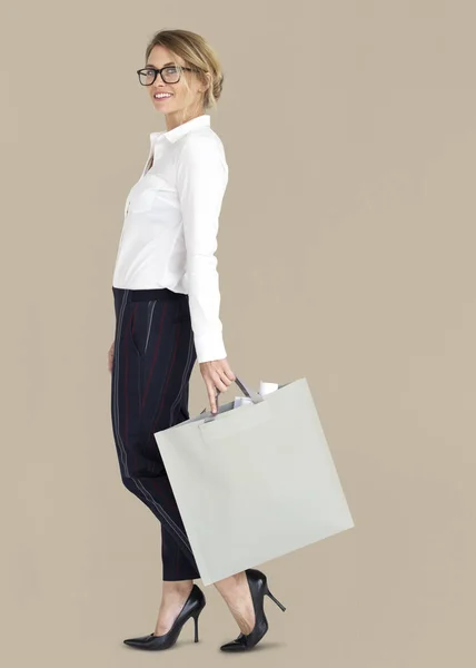 Studio shoot of businesswoman with Bag — Stock Photo, Image