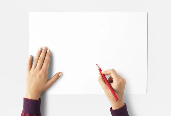 Person writing on empty banner — Stock Photo, Image