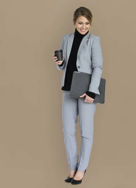 Businesswoman with coffee and Folder — Stock Photo, Image