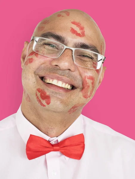 Uomo in rossetto baci — Foto Stock