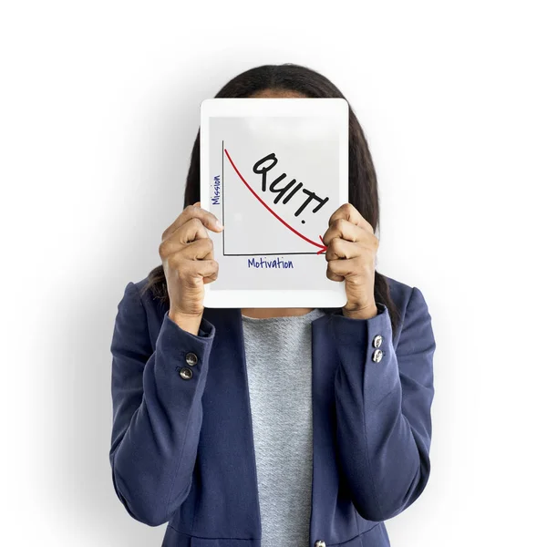 Businesswoman Covering Face with Digital Tablet. — Stock Photo, Image