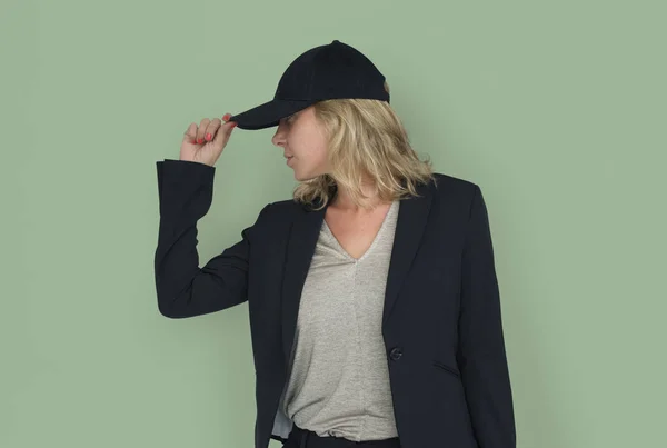 Young businesswoman in cap — Stock Photo, Image