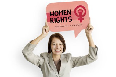 zakenvrouw houden tekstballon연설 거품을 들고 사업가