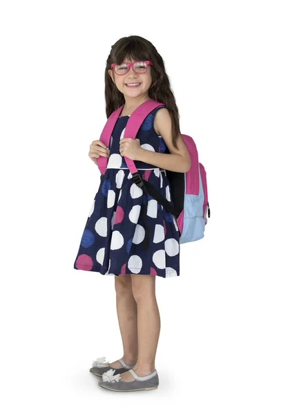 Roztomilá holčička s batohem — Stock fotografie