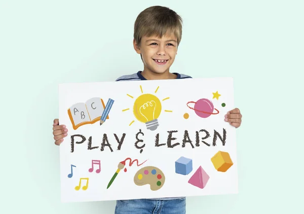 Jongen Holding Placard — Stockfoto