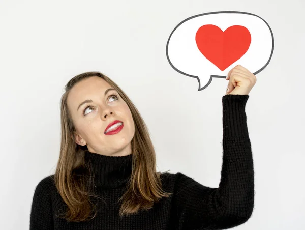 Signora holding bubble chat — Foto Stock