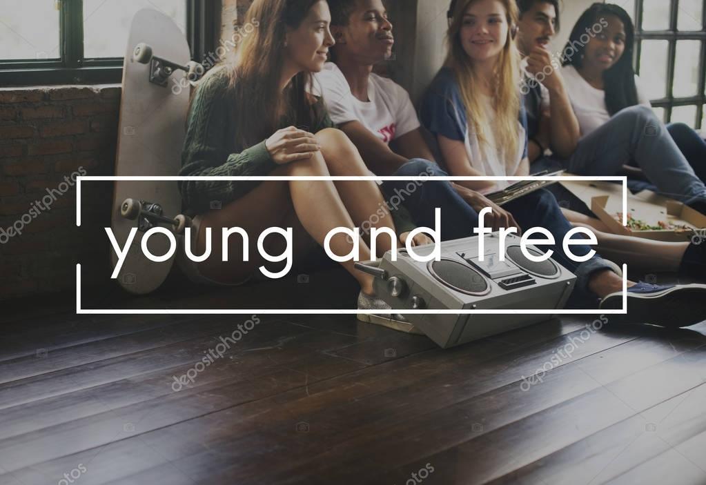Group of young friends spending time together, Young And Free concept