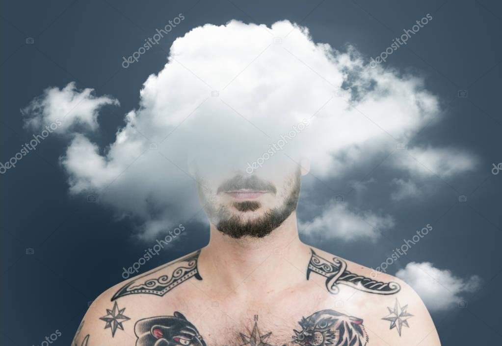male face hidden in cloud