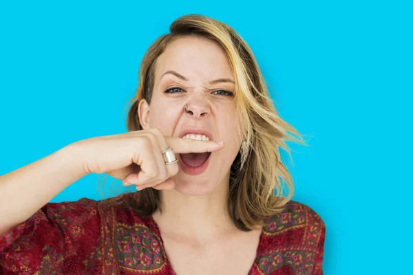 Woman making grimaces — Stock Photo, Image