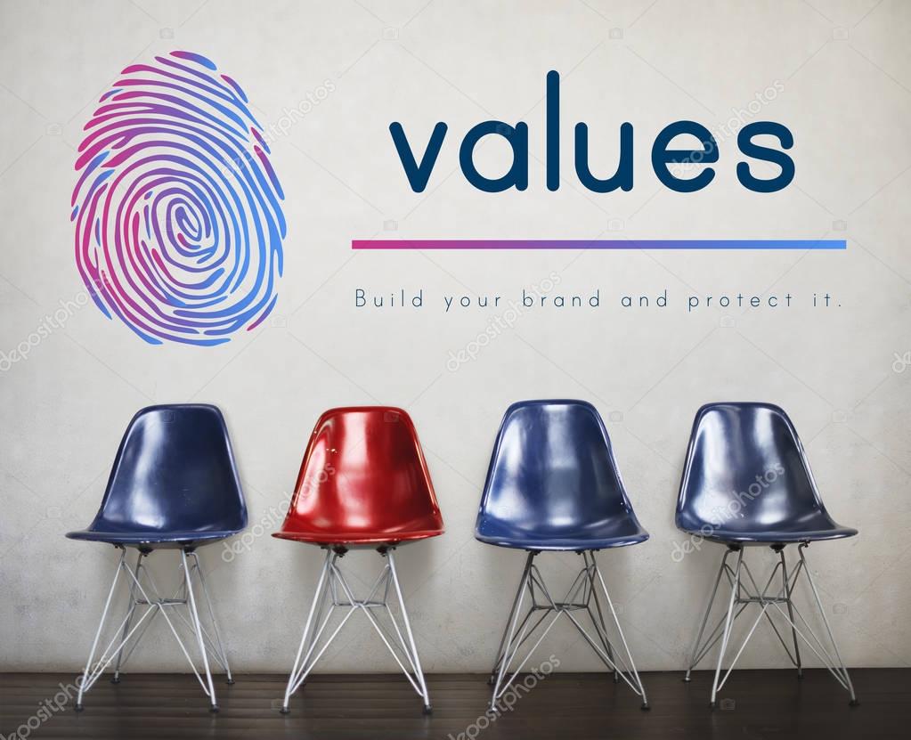 Chairs standing in line. Concept Values
