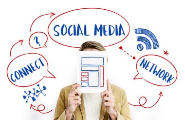 adam kapsayan yüz dijital Tablet ile.