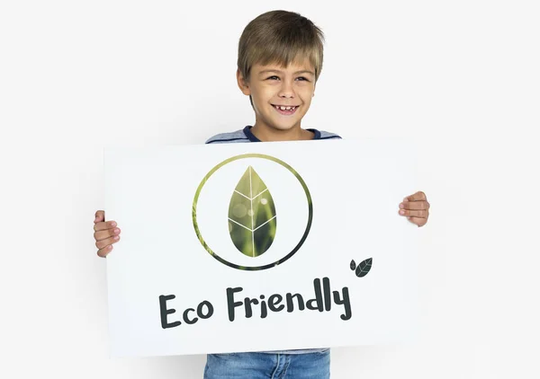 Jongen Holding Placard — Stockfoto