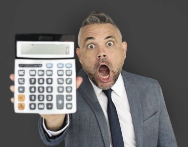 businessman holding calculator clipart