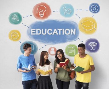 students standing and holding books clipart