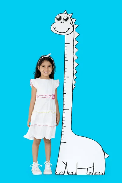 Dívka měření výšky — Stock fotografie