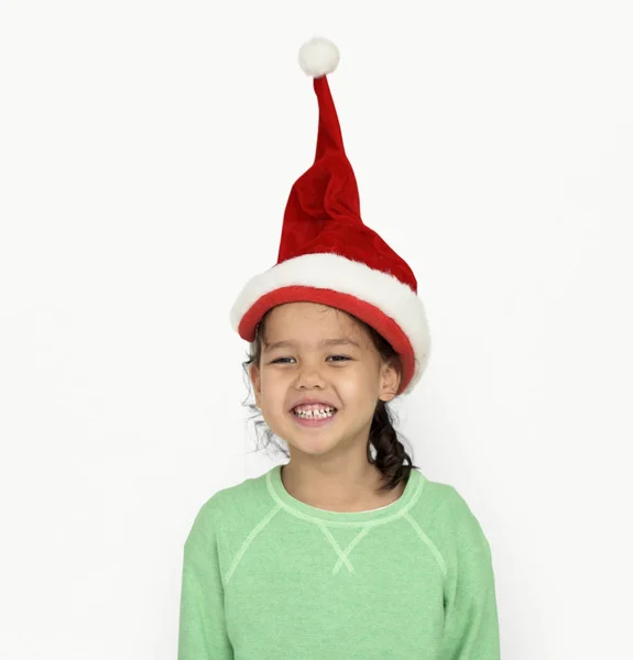 Fille portant Santa Chapeau — Photo